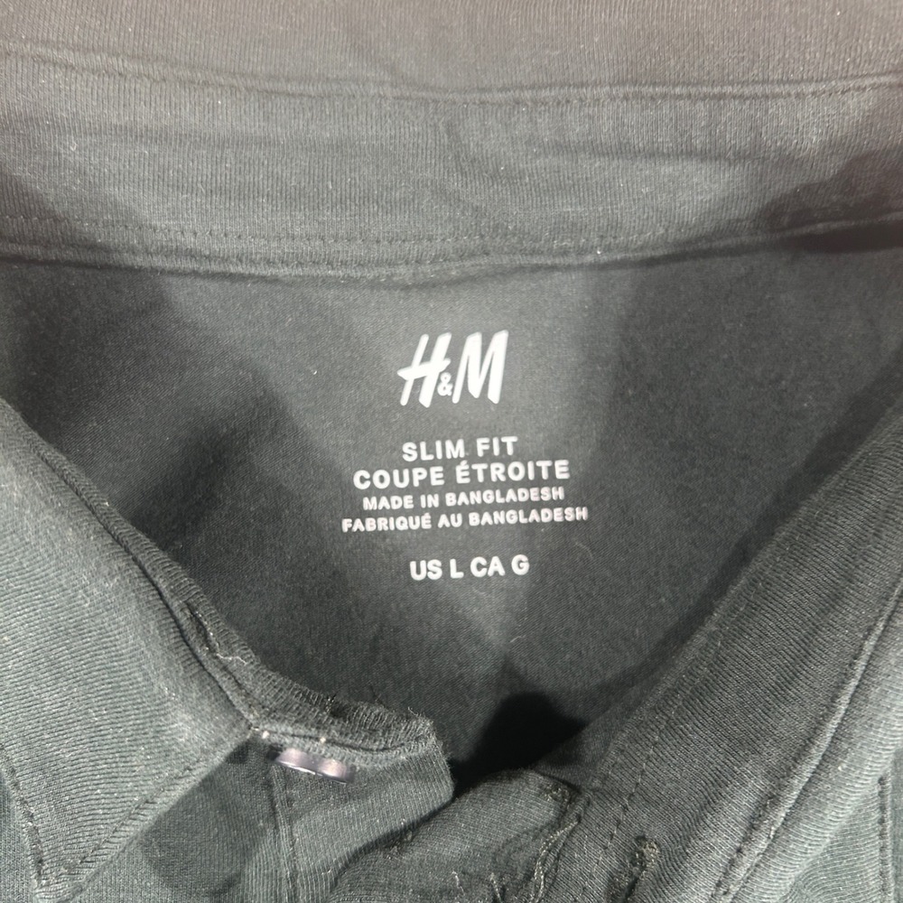 H&M Polo Shirt Mens Large Green Excellent Slim Fit Short Sleeve Cotton Solid - Picture 3 of 7